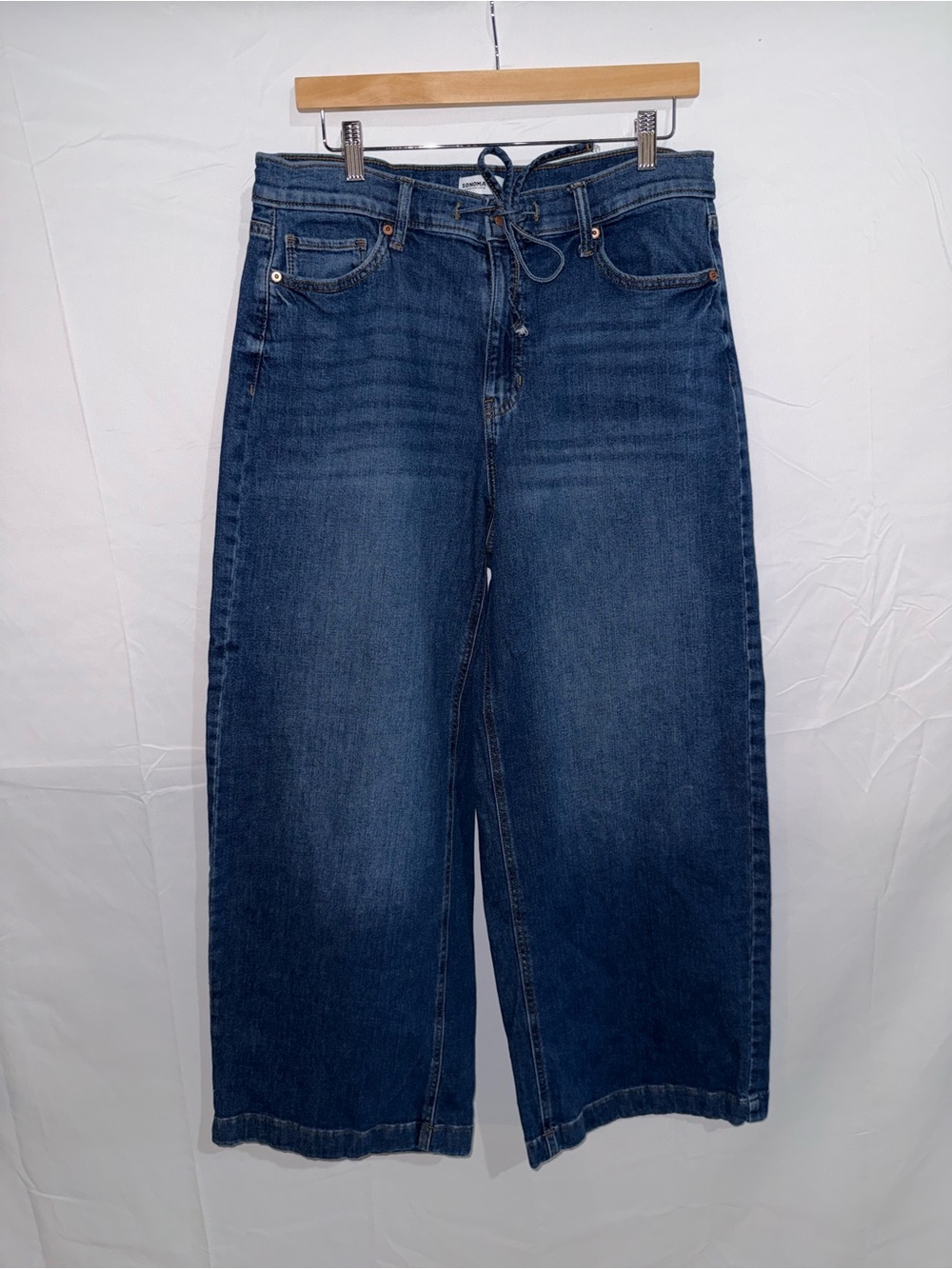 Sonoma Relaxed Wide-Leg Dark Blue Jeans with Tie Waist